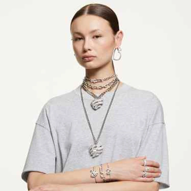 Volta bracelet, Heart, White, Rhodium plated by SWAROVSKI