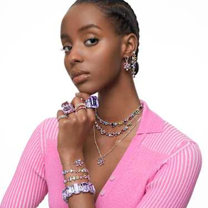 Gema necklace, Mixed cuts, Multicoloured, Rhodium plated by SWAROVSKI