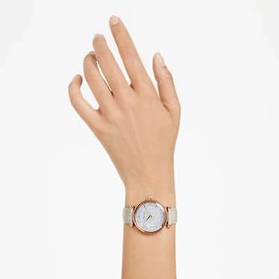 Crystalline wonder watch, Swiss Made, Leather strap, Beige, Rose gold-tone finish by SWAROVSKI