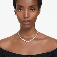 Mesmera necklace, Mixed cuts, White, Rhodium plated by SWAROVSKI