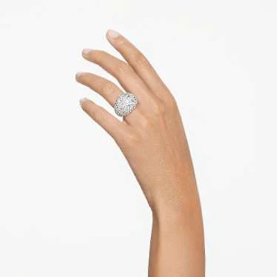 Luna cocktail ring, Moon, White, Rhodium plated by SWAROVSKI