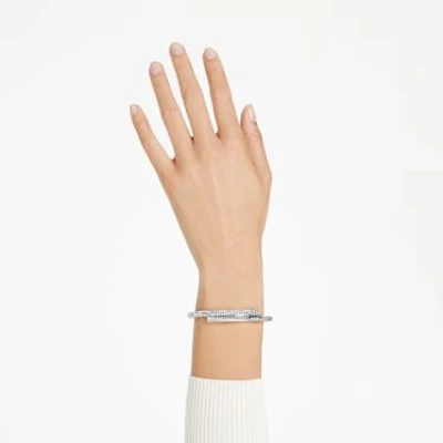 Dextera bangle, Magnetic closure, White, Rhodium plated by SWAROVSKI