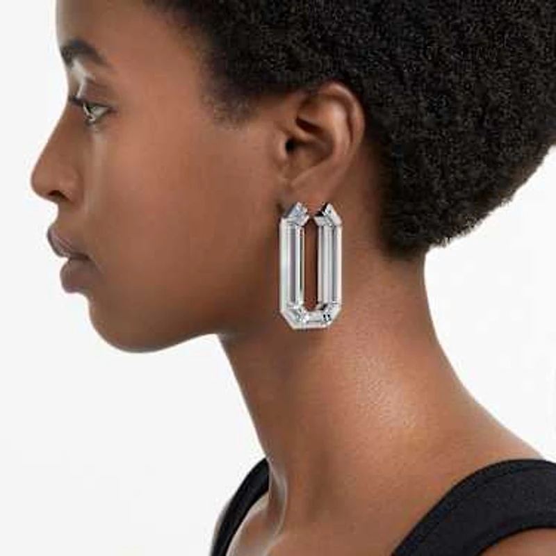 Lucent hoop earrings, Statement, Octagon shape, White by SWAROVSKI