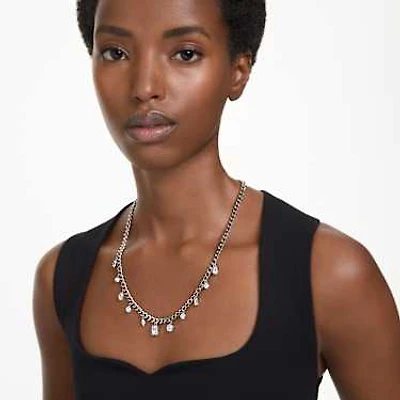 Dextera necklace, Thick chain, Mixed cuts, White, Rhodium plated by SWAROVSKI