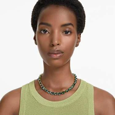 Millenia necklace, Octagon cut, Colour gradient, Green, Gold-tone plated by SWAROVSKI