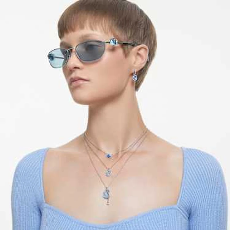 Constella necklace, Oval cut, Blue, Rhodium plated by SWAROVSKI
