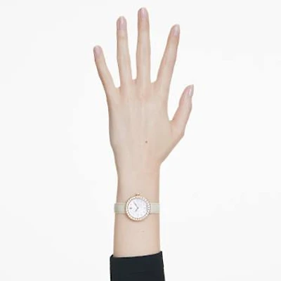 Matrix tennis 7-link watch, Swiss Made, Leather strap, Grey, Rose gold-tone finish by SWAROVSKI