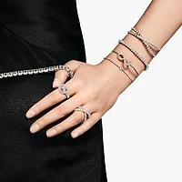 Hyperbola cuff, Infinity, White, Rhodium plated by SWAROVSKI