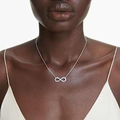 Hyperbola pendant, Infinity, White, Rhodium plated by SWAROVSKI