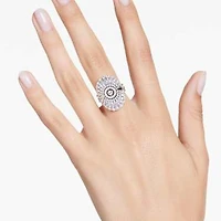 Idyllia ring, Set (3), Mixed cuts, Shell, White, Rhodium plated by SWAROVSKI