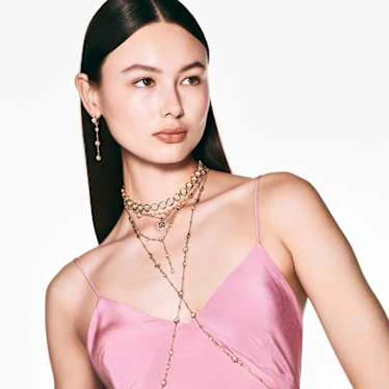 Idyllia pendant, Octagon cut, Crystal pearl, Heart, Pink, Gold-tone plated by SWAROVSKI