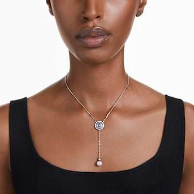 Swan Y pendant, Crystal pearl, Swan, Gray, Rhodium plated by SWAROVSKI