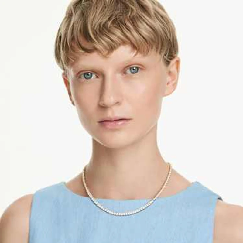 Matrix Tennis necklace, Round cut, White, Gold-tone plated by SWAROVSKI