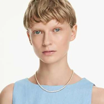 Matrix Tennis necklace, Round cut, White, Gold-tone plated by SWAROVSKI