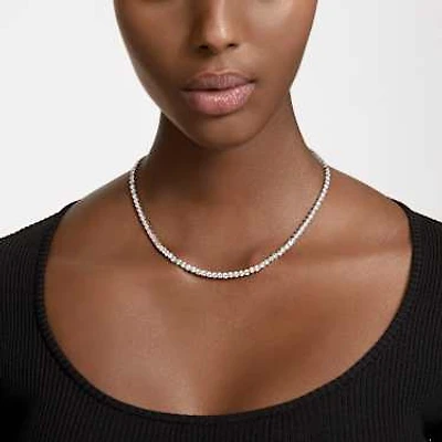Matrix Tennis necklace, Round cut, White, Rhodium plated by SWAROVSKI