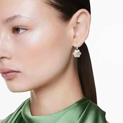 Idyllia drop earrings, Flower, Yellow, Rhodium plated by SWAROVSKI