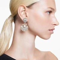 Idyllia clip earrings, Crystal pearl, Shell, White, Gold-tone plated by SWAROVSKI