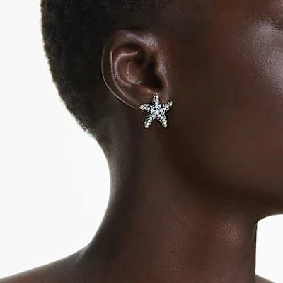 Idyllia stud earrings, Crystal pearl, Starfish, Small, Multicolored, Gold-tone plated by SWAROVSKI