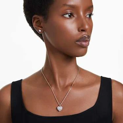 Idyllia set, Crystal pearl, Heart, White, Rhodium plated by SWAROVSKI