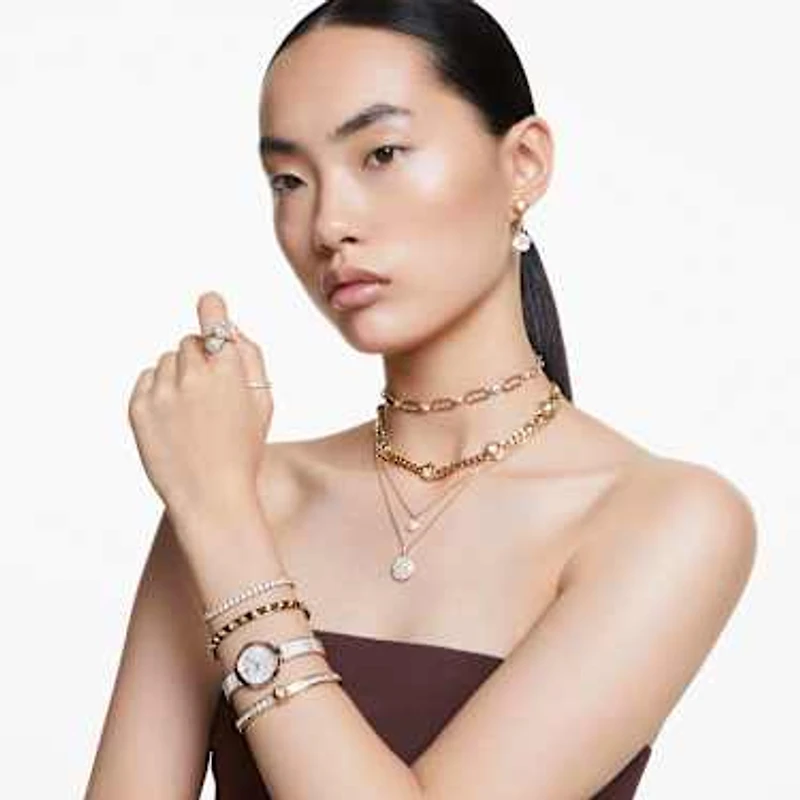 Numina bangle, Round cut, White, Gold-tone plated by SWAROVSKI