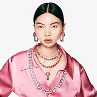 Idyllia pendant, Mixed cuts, Crystal pearl, Shell, Pink, Rhodium plated by SWAROVSKI