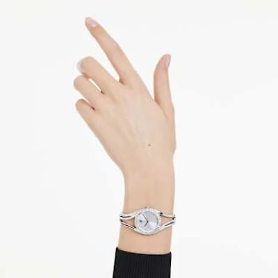 Hyperbola bangle watch, Swiss Made, Metal bracelet, Silver tone, Stainless steel by SWAROVSKI