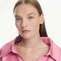 Matrix Tennis necklace, Crystal pearl, Round cut, White, Rhodium plated by SWAROVSKI