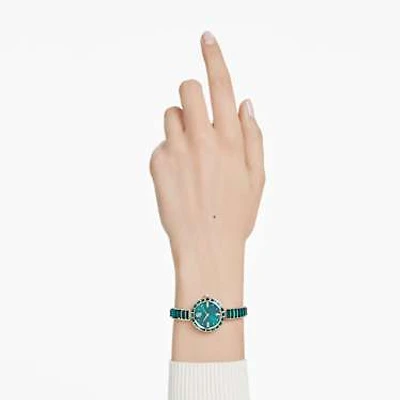 Matrix bangle watch, Swiss Made, Crystal bracelet, Green, Champagne gold-tone finish by SWAROVSKI