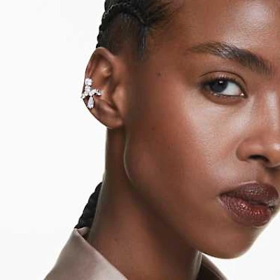 Matrix clip earrings, Mixed cuts, White, Rhodium plated by SWAROVSKI