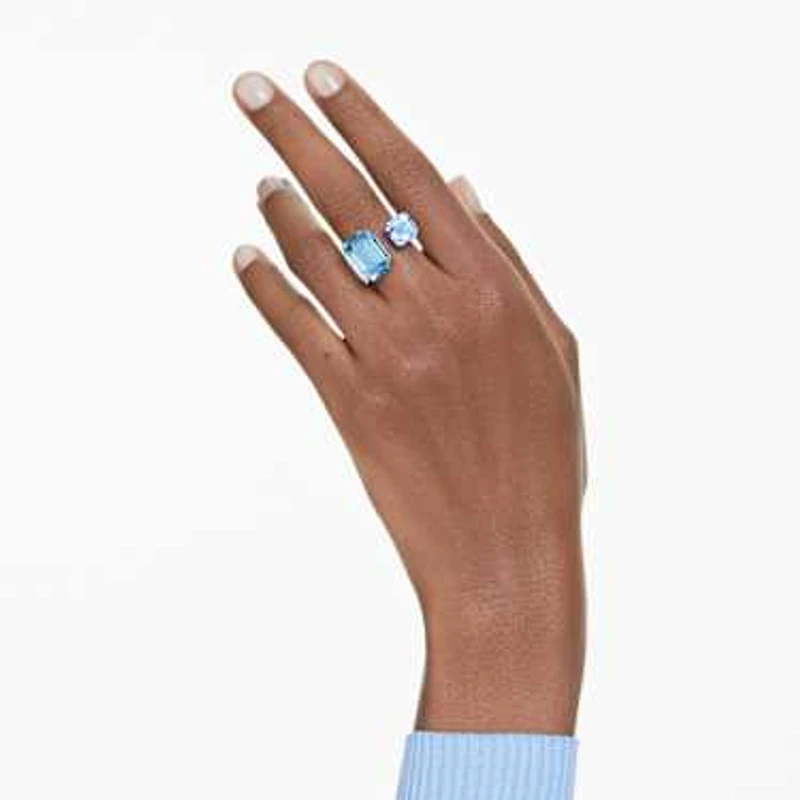 Millenia open ring, Octagon cut, Blue, Rhodium plated by SWAROVSKI