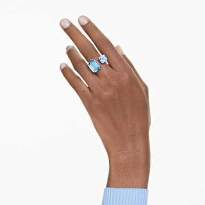 Millenia open ring, Octagon cut, Blue, Rhodium plated by SWAROVSKI