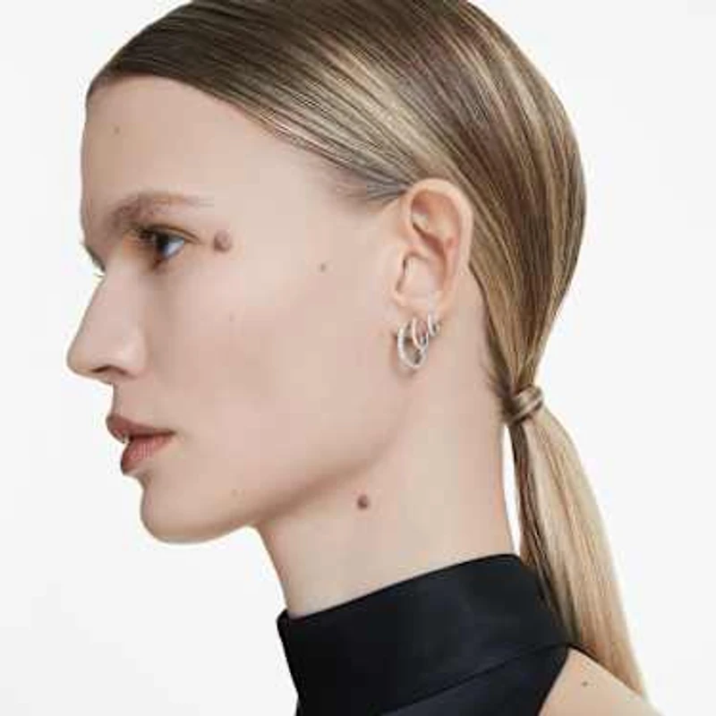 Eternity hoop earrings, Lab-grown diamonds 0.1 ct tw, Round shape, Small, 14K white gold by SWAROVSKI