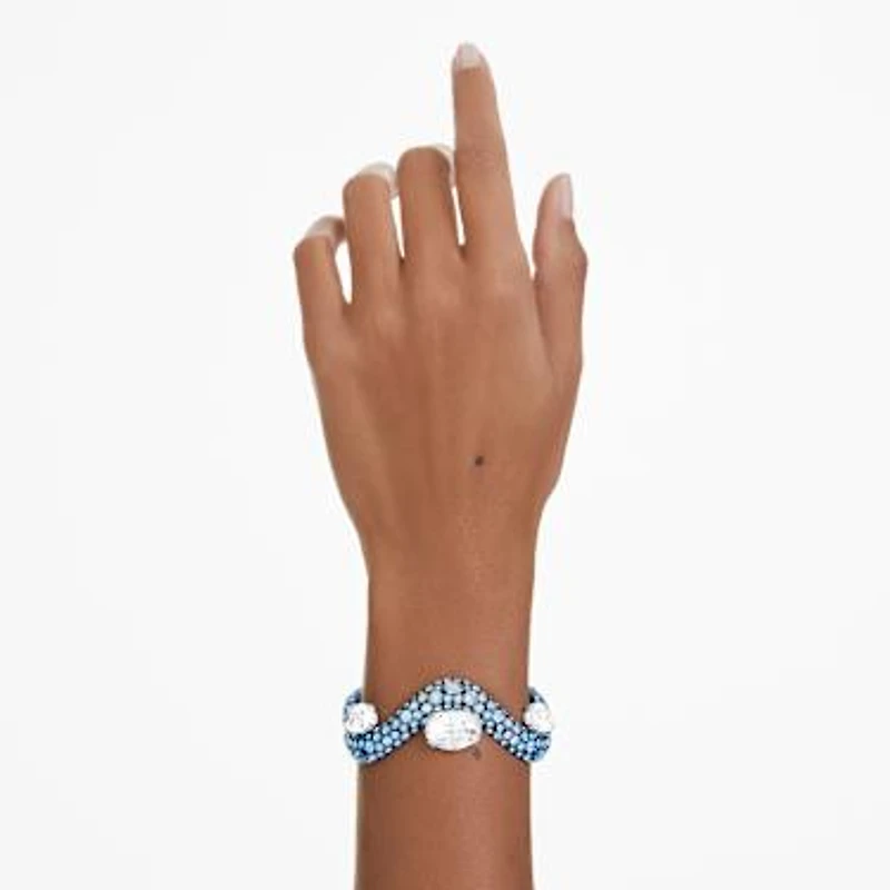 Sublima bangle, Mixed cuts, Blue, Blue finish by SWAROVSKI