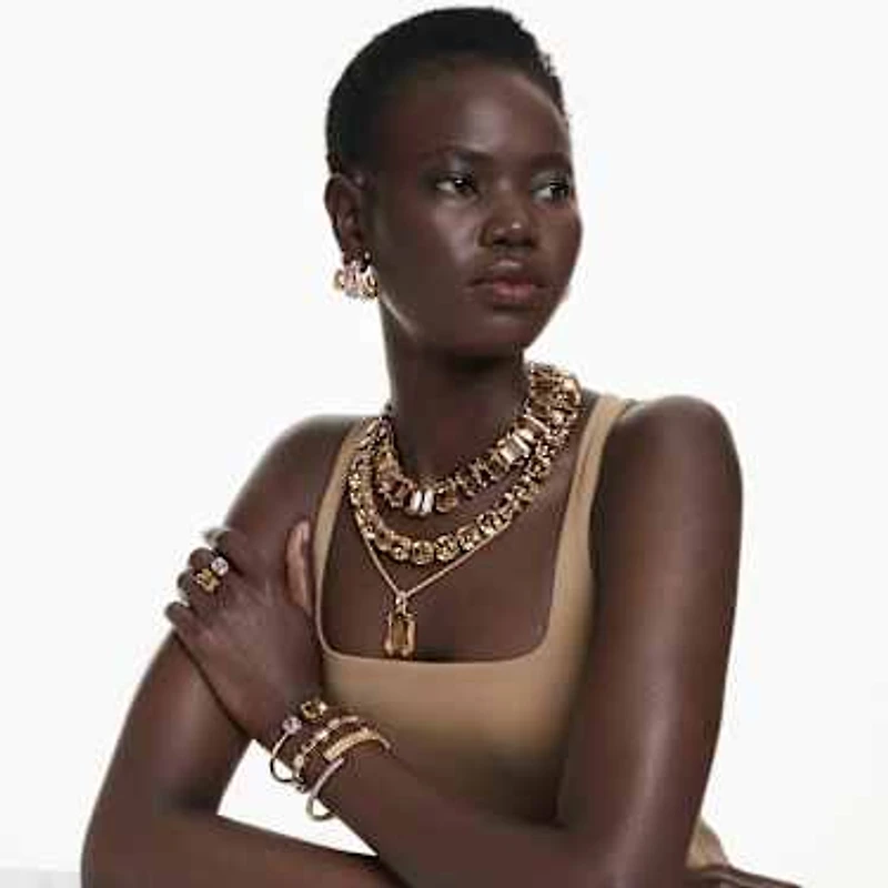 Imber necklace, Magnetic closure, Mixed cuts, White, Gold-tone plated by SWAROVSKI