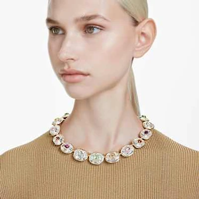 Chroma Tennis necklace, Octagon cut, Multicolored, Gold-tone plated by SWAROVSKI