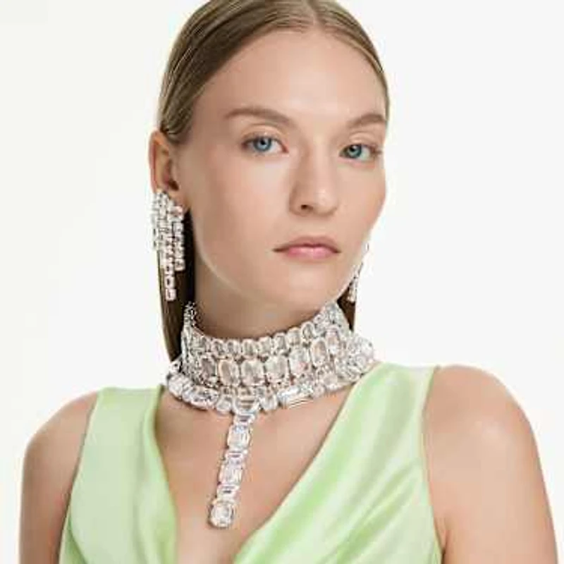 Millenia necklace, Mixed cuts, White, Rhodium plated by SWAROVSKI