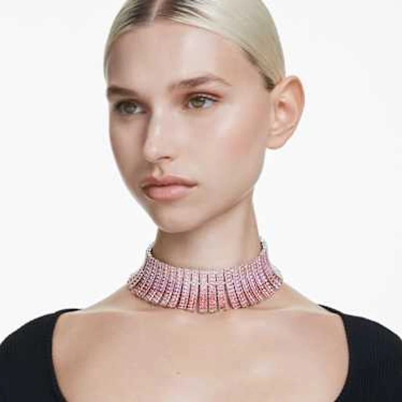 Matrix choker, Baguette cut, Pink, Rhodium plated by SWAROVSKI