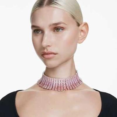 Matrix choker, Baguette cut, Pink, Rhodium plated by SWAROVSKI