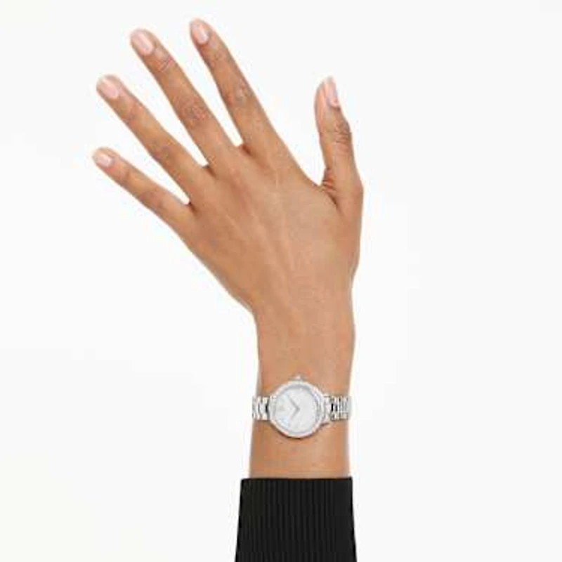 Matrix 3-link watch, Swiss Made, Metal bracelet, Silver tone, Stainless steel by SWAROVSKI