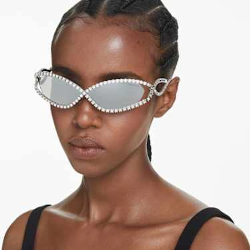 Sunglasses, Mask shape, SK7024, Silver Tone by SWAROVSKI
