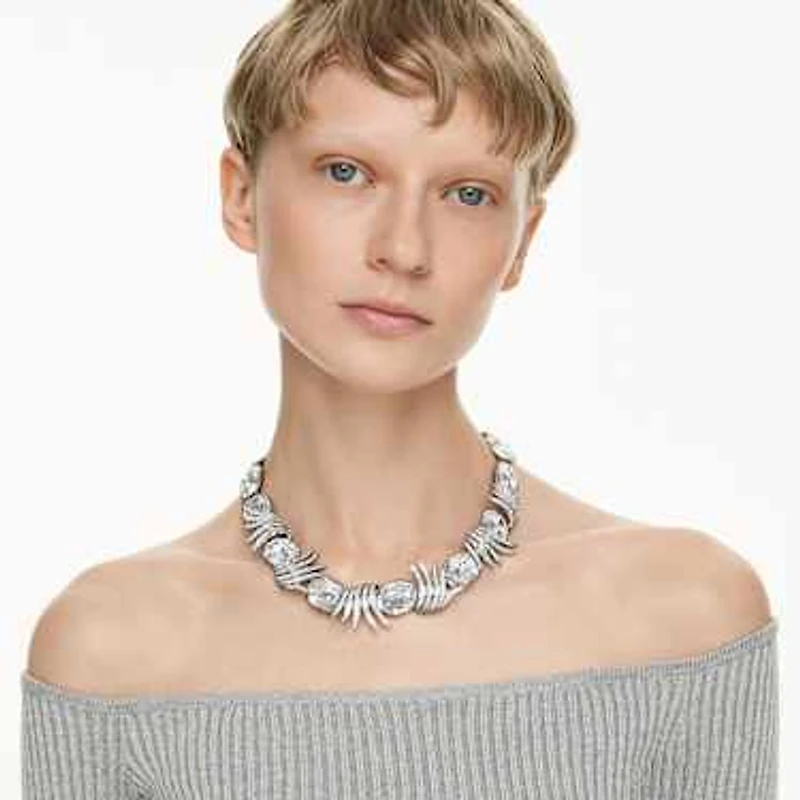 The Vienna Collection necklace, Feather, White, Ruthenium plated by SWAROVSKI