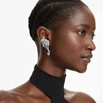 The Vienna Collection ear cuffs, Feather, White, Ruthenium plated by SWAROVSKI