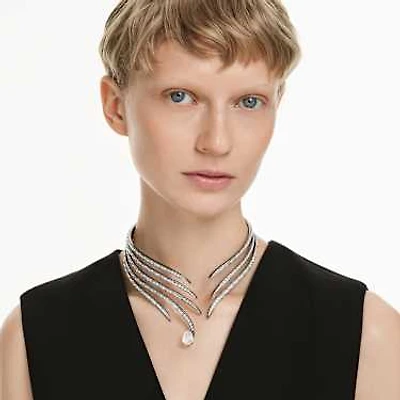 The Vienna Collection choker, Feather, White, Ruthenium plated by SWAROVSKI