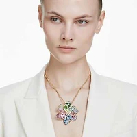 Idyllia pendant and brooch, Mixed cuts, Pavé, Flower, Multicoloured, Gold-tone plated by SWAROVSKI