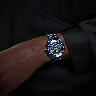 Dextera chrono watch, 39mm, Swiss Made, Metal bracelet, Blue, Blue finish by SWAROVSKI