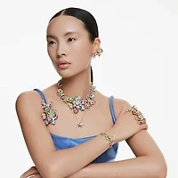 Idyllia necklace, Mixed cuts, Pavé, Flower, Multicoloured, Gold-tone plated by SWAROVSKI