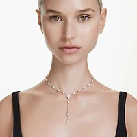 Ariana Grande x Swarovski Y necklace, Mixed cuts, Crystal pearl, Heart, White, Rhodium plated by SWAROVSKI