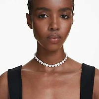 Ariana Grande x Swarovski choker, Mixed cuts, Crystal pearl, Heart, White, Rhodium plated by SWAROVSKI