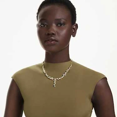 Constella Y necklace, Mixed cuts, Green, Gold-tone plated by SWAROVSKI