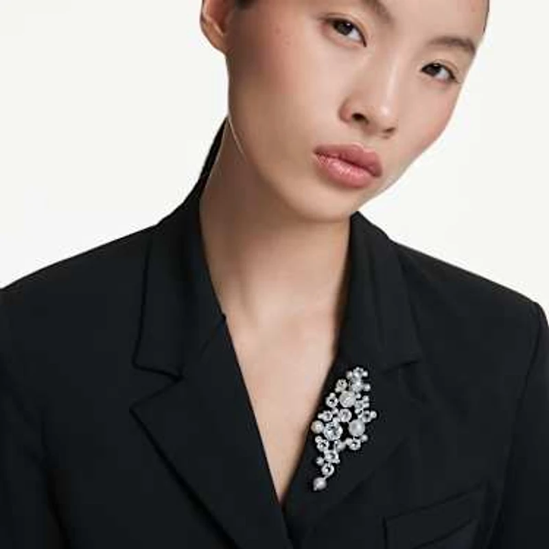 Constella brooch, Crystal pearl, Round cut, White, Rhodium plated by SWAROVSKI